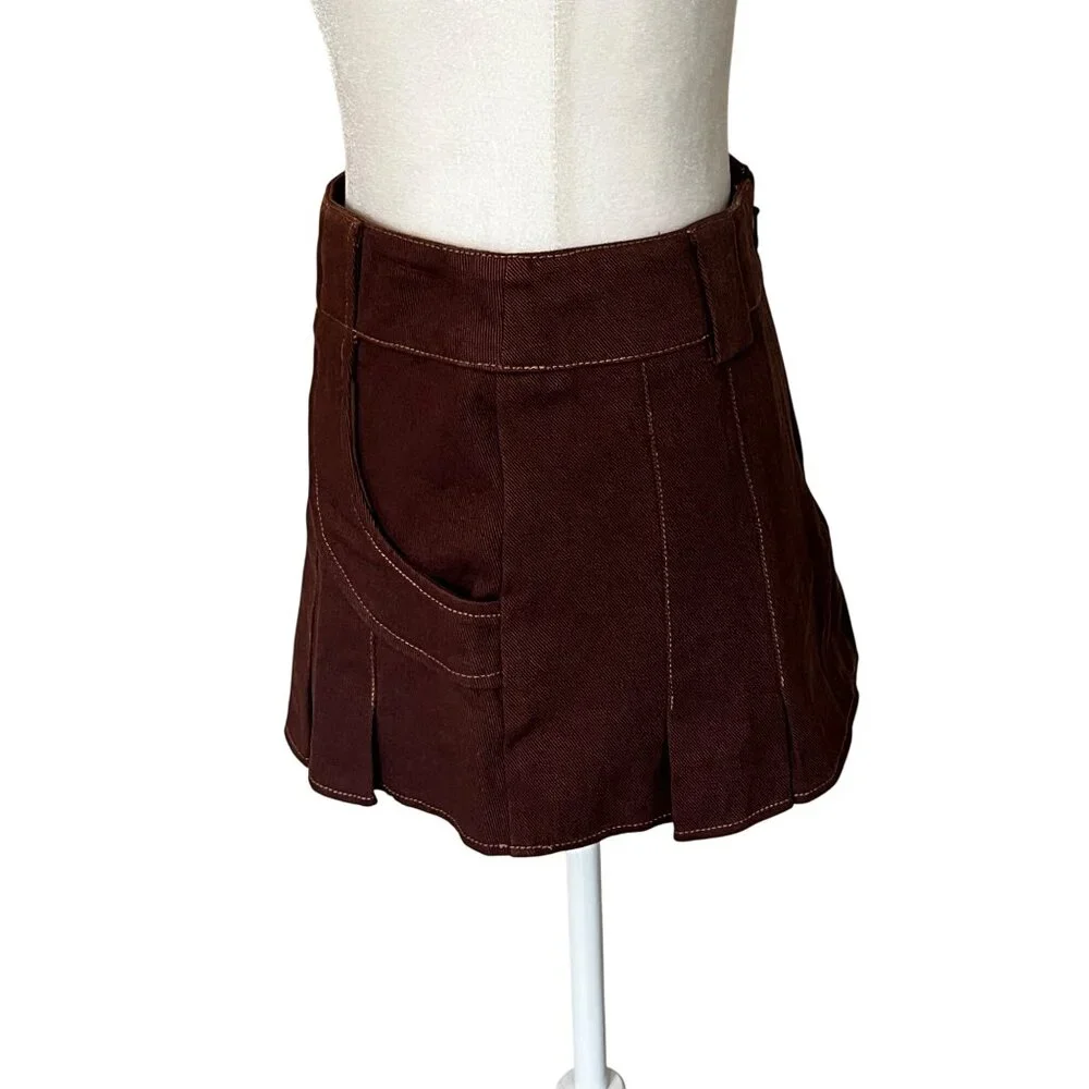 BY.DYLN Avant Mini Skirt in Chocolate Small New Womens Shorts